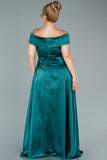 Дълга официална рокля от сатен - зелен емералд N2355