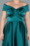 Дълга официална рокля от сатен - зелен емералд N2355