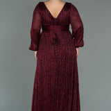 Дълга официална и еластична рокля с блясък - бордо