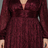 Дълга официална и еластична рокля с блясък - бордо