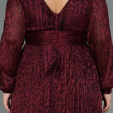 Дълга официална и еластична рокля с блясък - бордо