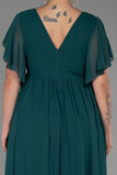 Дълга официална рокля от шифон с деколте тип Прегърни ме -зелен емералд N3276