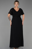 Дълга официална рокля от шифон с бродерия - черен в големи размери