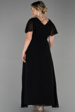 Дълга официална рокля от шифон с бродерия - черен N2308