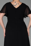 Дълга официална рокля от шифон с бродерия - черен N2308