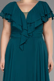 Дълга официална рокля от шифон - тъмнозелен N032
