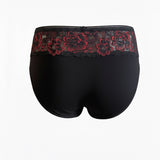 Дълбоки памучни бикини с дантела с червен акцент