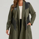 Елегантна жилетка с кожа и връзки - каки