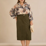 Midi елегантна пола с ластична талия - каки