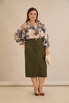 Midi елегантна пола с ластична талия - каки