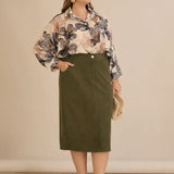 Midi елегантна пола с ластична талия - каки