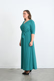 Дълга рокля с V-деколте "прегърни ме" Саманта - морско зелено