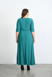 Дълга рокля с V-деколте "прегърни ме" Саманта - морско зелено