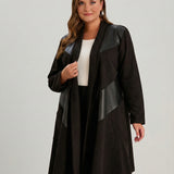 Елегантна жилетка с кожа и връзки - шоколад