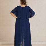 Елегантен гащеризон от шифон със синджир - тъмносин