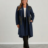 Елегантна жилетка с кожа и връзки - тъмносин