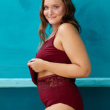 Дълбоки памучни бикини с дантела - бордо