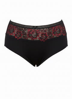 Дълбоки памучни бикини с дантела с червен акцент