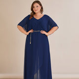 Елегантен гащеризон от шифон със синджир - тъмносин