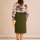 Midi елегантна пола с ластична талия - каки