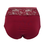 Дълбоки памучни бикини с дантела - бордо