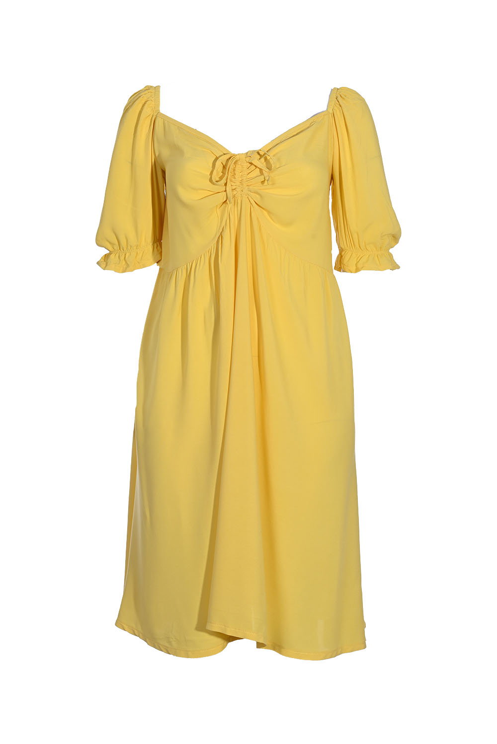 Лятна романтична рокля в големи размери с модерно деколте - жълт