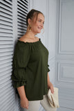Блуза с кармен деколте в големи размери - зелен