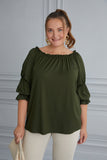 Блуза с кармен деколте в големи размери - зелен