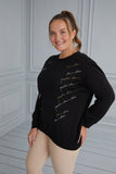 Макси блуза плетиво с деликатна декорация - черен