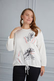 Макси блуза плетиво с надпис и връзки - бял