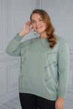 Макси блуза плетиво с деликатна декорация - зелен
