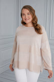 Блуза плетиво с деликатно райе - бежов