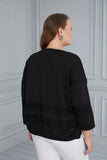 Макси блуза плетиво райе с връзки - черен