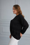 Макси блуза плетиво райе с връзки - черен