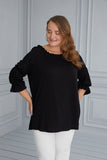 Блуза с кармен деколте в големи размери - черен