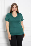 Памучна блуза с дантела - зелен