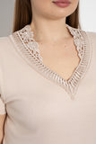 Памучна блуза с дантела - екрю