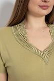 Памучна блуза с бродерия - олив