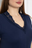 Памучна блуза с дантела - тъмносин