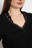 Памучна блуза с дантела - черен