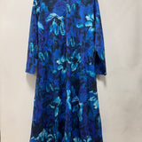 Дълга рокля А-линия с оригинална брошка - син