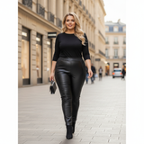 Кожен подплатен клин с ефектна мрежа и висока талия