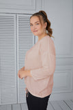 Макси блуза плетиво райе с връзки - крем