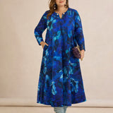 Дълга рокля А-линия с оригинална брошка - син