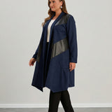 Елегантна жилетка с кожа и връзки - тъмносин