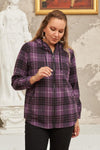 Карирана риза с цип и качулка в големи размери - лилав