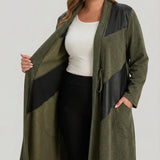 Елегантна жилетка с кожа и връзки - каки