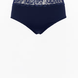 Дълбоки памучни бикини с дантела - тъмносин