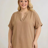 Ефирна туника с бохо детайли - карамел