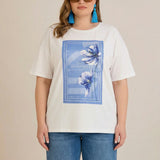 Памучна тениска с модерна щампа в синьо